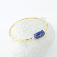 Lapis Lazuli Bangle, Lapis Lazuli 8x18mm Nugget Bead Gemstone Bangle, Silver Bangle, 18k Gold Plated Bangle, Lapis Bracelets For Women