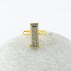 Pyrite Ring - Solid Silver - Handmade Ring - 6x18mm Rectangle - Gold Plated Ring - Trendy Jewelry - Jewelry for Strength - Gift for Sister