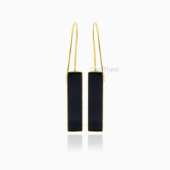 Black Onyx Earrings-Black Onyx 7x30mm Rectangle Gemstone Silver Earrings-Dangle Drop Earrings-Gold Plated Earrings-Women Jewelry