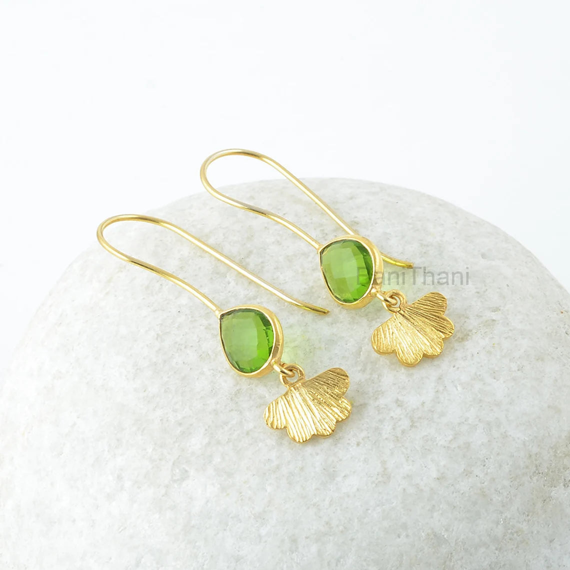 Peridot Quartz Earrings, Peridot Quartz 8x10mm Pear Gemstone Silver Earrings, Dangle Drop Earrings, Gold Plated Earrings, Gift For Her