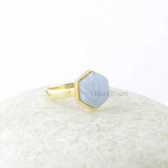Blue Lace Agate Ring - Pure Silver - Handcrafted Ring - Natural Stone - Hexagon Stone - Artisan Jewelry - Jewelry for Prom - Gift For Friend