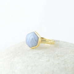 Blue Lace Agate Ring - Pure Silver - Handcrafted Ring - Natural Stone - Hexagon Stone - Artisan Jewelry - Jewelry for Prom - Gift For Friend