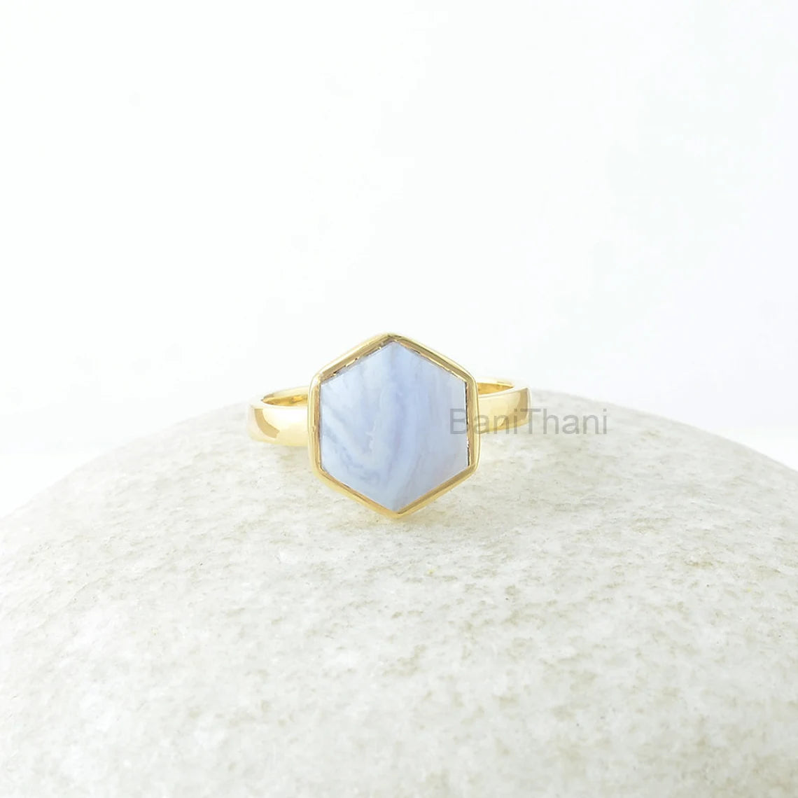 Blue Lace Agate Ring - Pure Silver - Handcrafted Ring - Natural Stone - Hexagon Stone - Artisan Jewelry - Jewelry for Prom - Gift For Friend