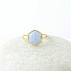 Blue Lace Agate Ring - Pure Silver - Handcrafted Ring - Natural Stone - Hexagon Stone - Artisan Jewelry - Jewelry for Prom - Gift For Friend
