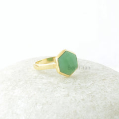 Chrysoprase Ring, Chrysoprase 10mm Hexagon Checkerboard Cut Gemstone Ring, Gold Plated Ring, Silver Ring, Wedding Gift For Bride