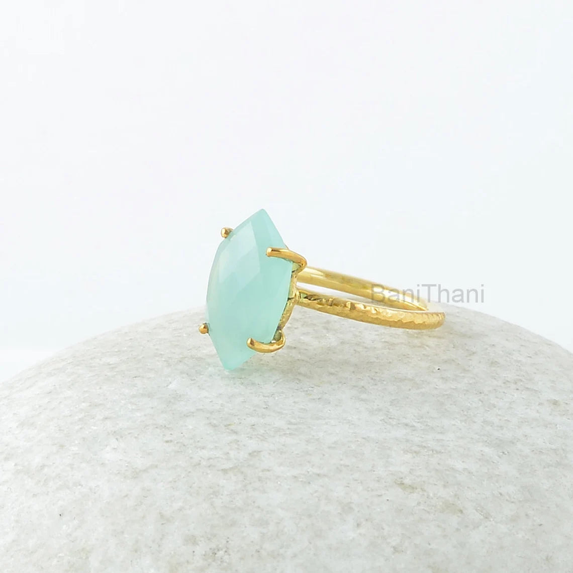 Aqua Chalcedony Ring, Aqua Chalcedony 8x15mm Hexagon Gemstone Prong Set Ring, Gold Plated Ring, Chalcedony Ring, Silver Ring, Gift For Mom