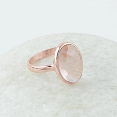 Silver Gemstone Ring - Morganite Quartz Ring - Rose Gold Plated Ring - 925 Sterling Silver Handmade Ring - Engagement Ring - Bridal Jewelry