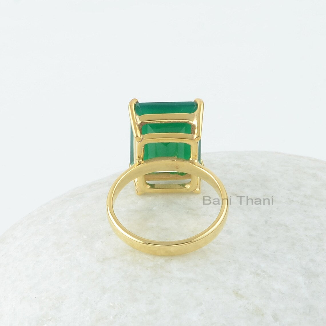 Green Onyx Ring - 925 Silver - Prong Set Ring - Gemstone Jewelry - Handmade Ring - Elegant Jewelry - 12x16mm Octagon Ring - Jewelry For Wife