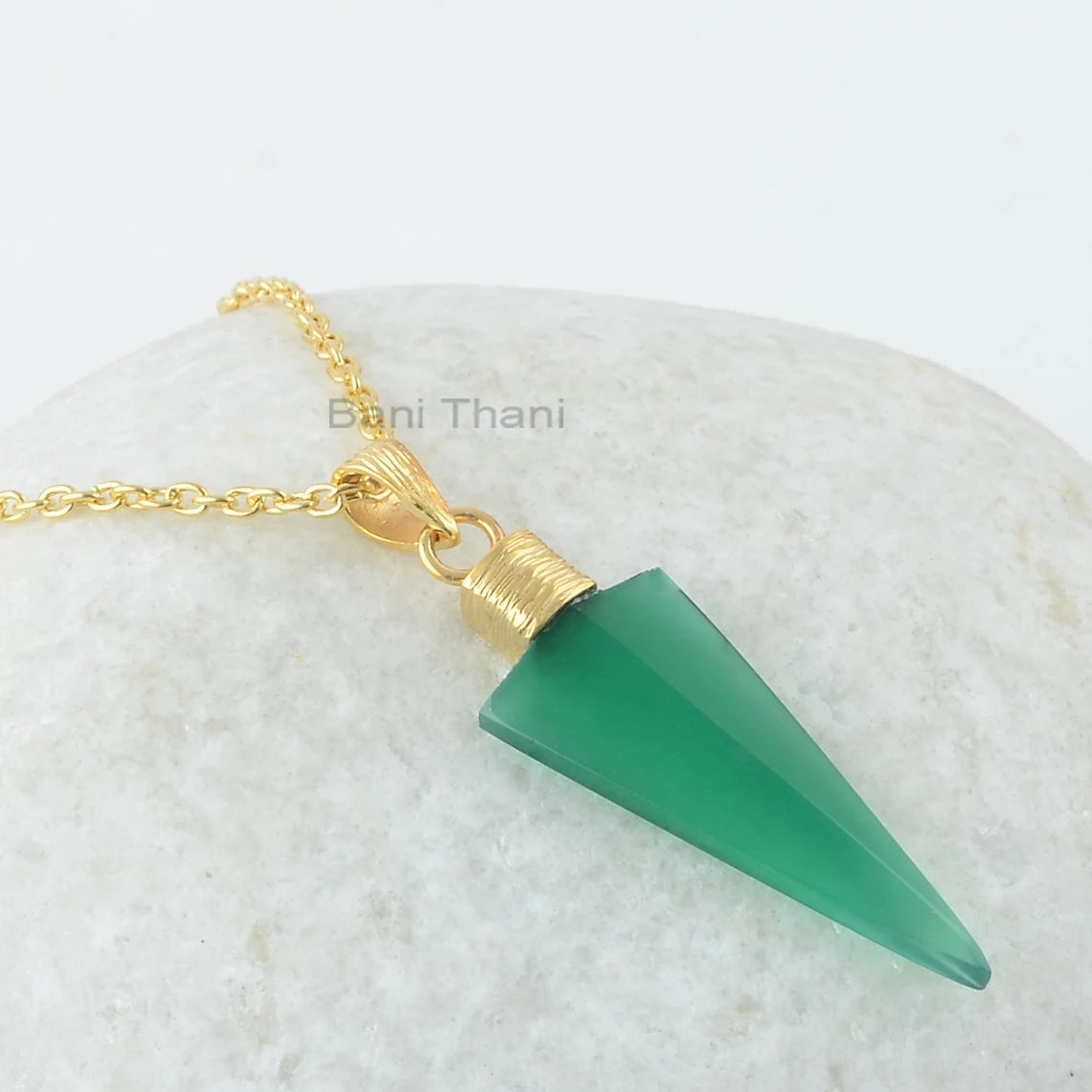 Green Onyx Pendant,Green Onyx 14x30 mm Arrow Head Shape Gemstone Silver Pendant,18k Gold Plated, Pendant Necklace-Textured Pendant For Women