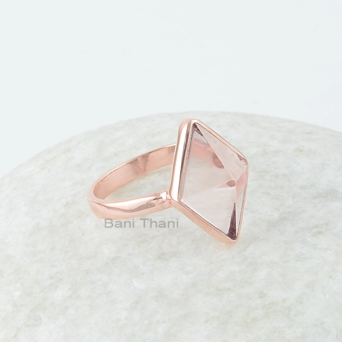 Morganite Quartz Ring - Rose Gold - 12x16mm Pyramid - 925 Sterling Silver - Handcrafted Ring - Personalized Jewelry - Gift For Young Sister