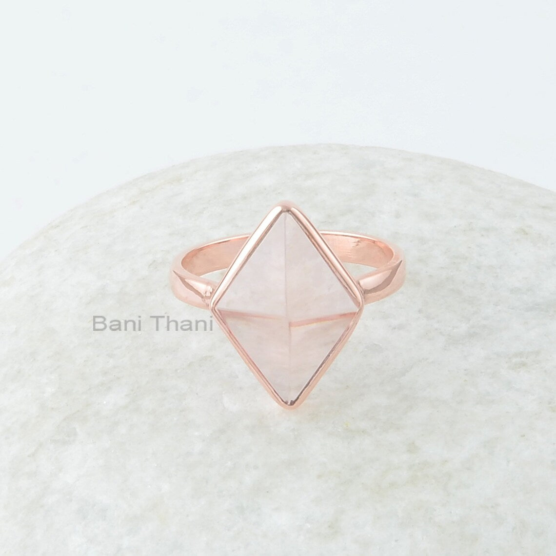 Morganite Quartz Ring - Rose Gold - 12x16mm Pyramid - 925 Sterling Silver - Handcrafted Ring - Personalized Jewelry - Gift For Young Sister