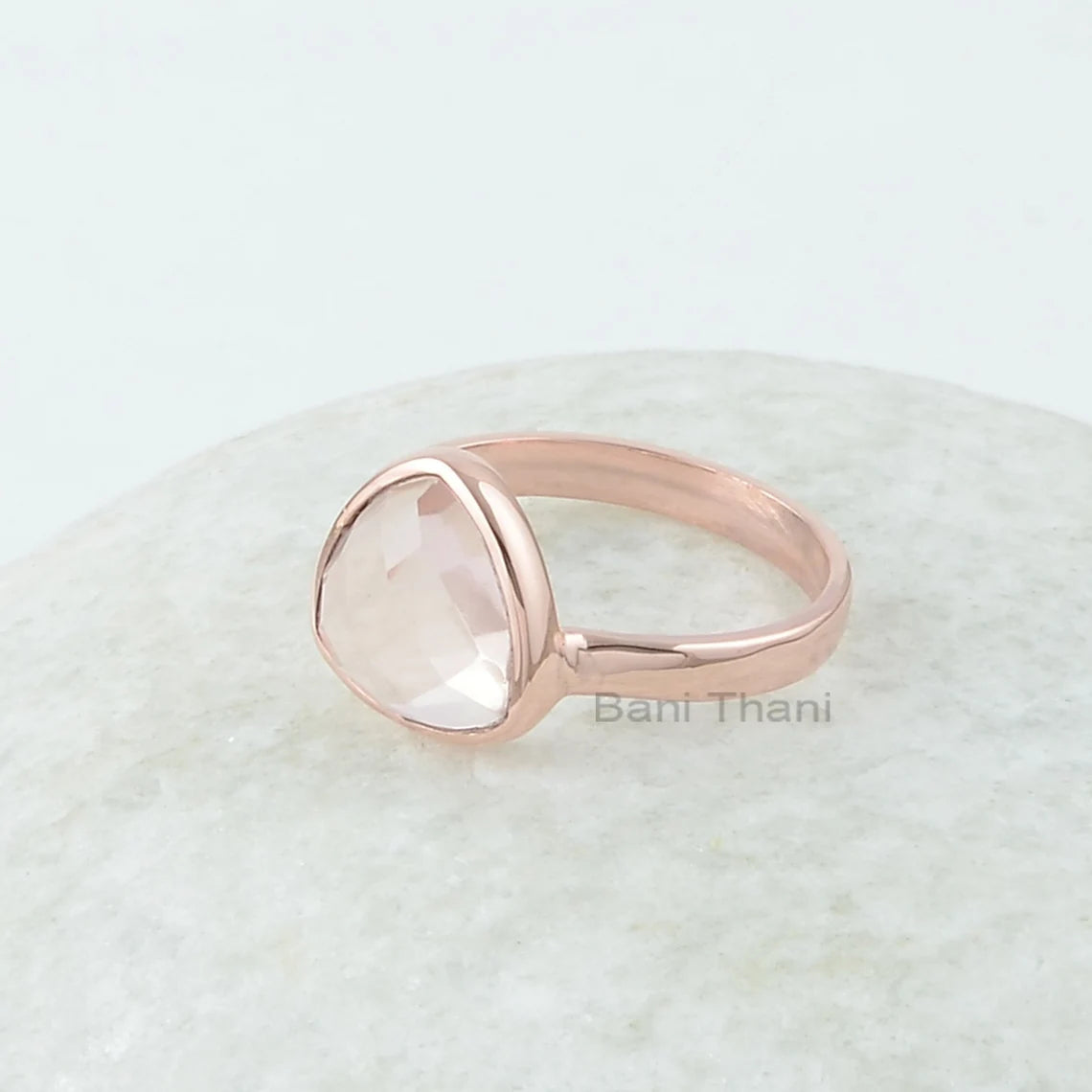 Morganite Quartz Gemstone Silver Ring - Solid 925 Silver Ring for Women - Trillion Rose Gold Plated Ring - Statement Ring - Christmas Gift