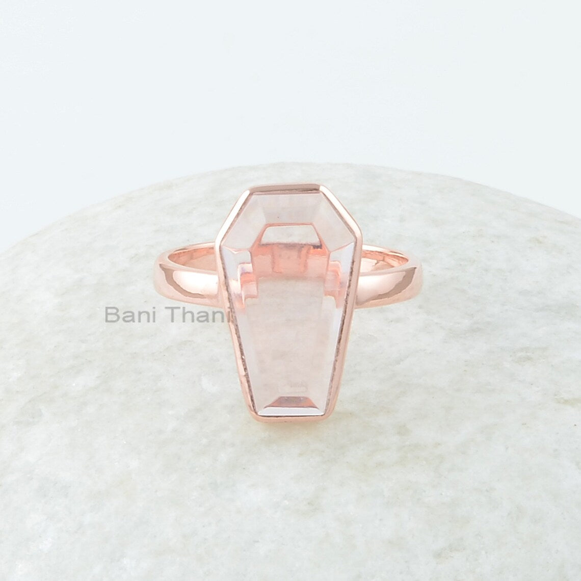 Morganite Quartz Ring - Rose Gold Ring -10x17mm Coffin - 925 Solid Silver - Handmade Ring - Dainty Ring - Gift for Grandma- Jewelry for Prom