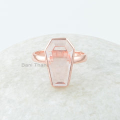 Morganite Quartz Ring - Rose Gold Ring -10x17mm Coffin - 925 Solid Silver - Handmade Ring - Dainty Ring - Gift for Grandma- Jewelry for Prom