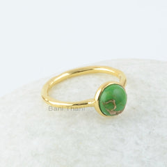 Green Copper Turquoise Gemstone Silver Ring - 18k Gold Plated Birthday Gift For Her - Handmade Bezel Ring - Stacking Ring - Gift for Mother