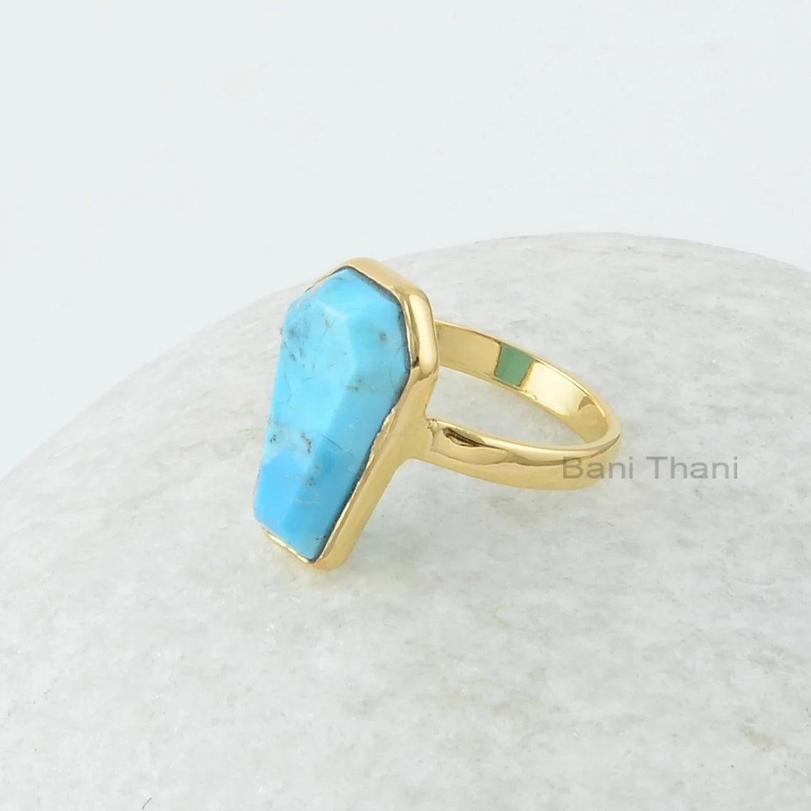 Coffin Ring, Arizona Turquoise 10x17mm Coffin Shape Gemstone Ring-Sterling Silver Bezel Ring-Gold Plated Handmade Ring For Men-Minimal Ring