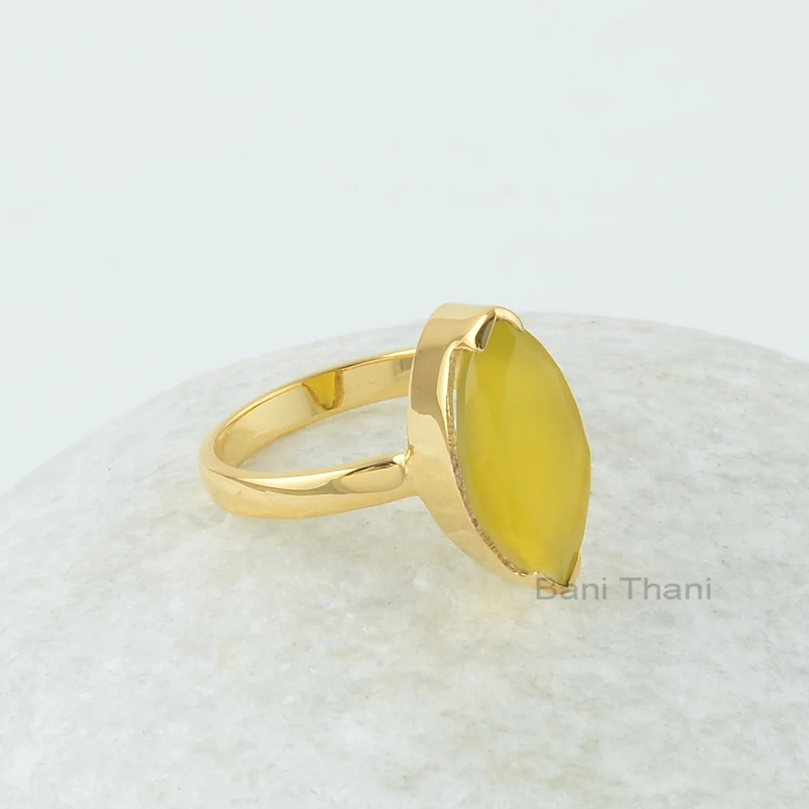 Yellow Chalcedony Ring - 8x16mm Marquise - 925 Sterling Silver - Gold Plated Ring - Gemstone Jewelry - Gift for Ladies - Jewelry for Spouse