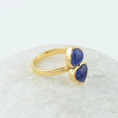 Lapis Lazuli Ring, Lapis Lazuli 8 mm Heart Shape Multi Gemstone Ring, Micron Gold Plated Ring, 925 Sterling Silver Lapis Ring For Women