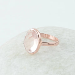 Silver Gemstone Ring - Morganite Quartz Ring - Rose Gold Plated Ring - 925 Sterling Silver Handmade Ring - Engagement Ring - Bridal Jewelry