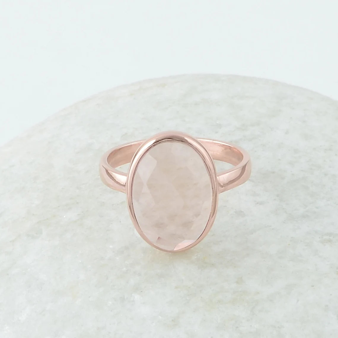 Silver Gemstone Ring - Morganite Quartz Ring - Rose Gold Plated Ring - 925 Sterling Silver Handmade Ring - Engagement Ring - Bridal Jewelry