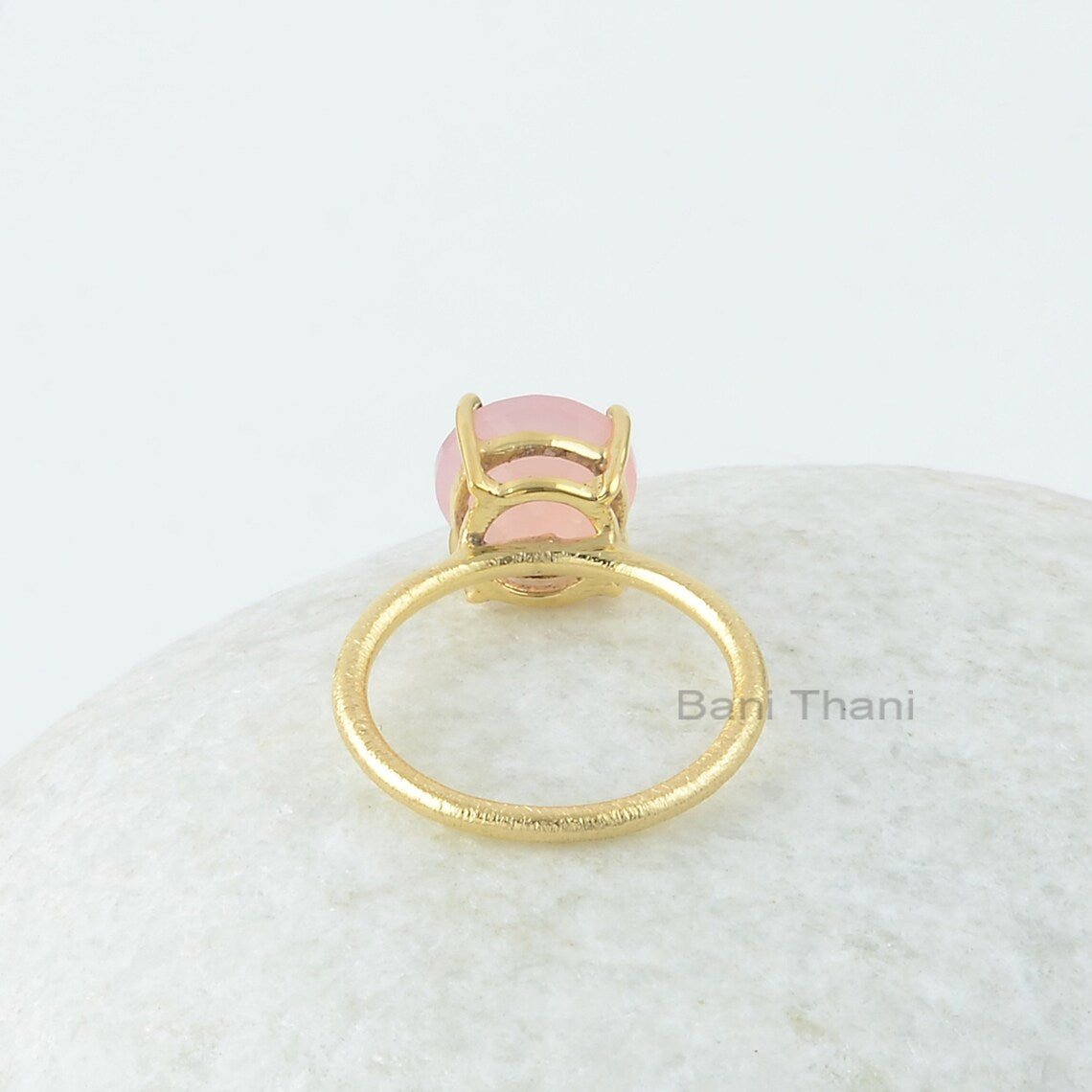 Pink Chalcedony Ring - 10mm Round Gemstone Ring - Prong Set Ring - Gold Plated Ring - 925 Sterling Silver - Ring for Women - Gift for Her