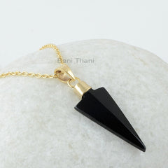 Black Onyx Pendant, Black Onyx 14x30 mm Arrow Head Shape Gemstone Sterling Silver Pendant, 18k Gold Plated Pendant Necklaces For Women