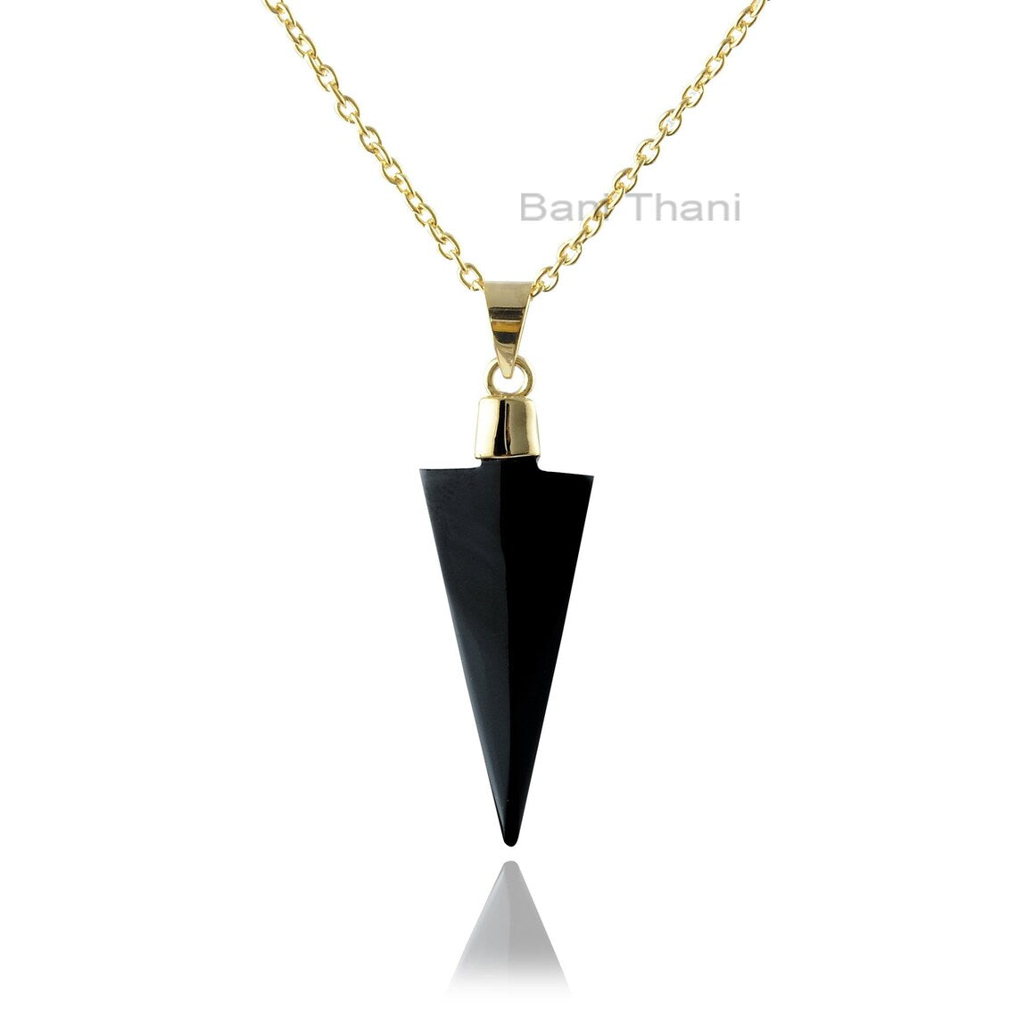 Black Onyx Pendant, Black Onyx 14x30 mm Arrow Head Shape Gemstone Sterling Silver Pendant, 18k Gold Plated Pendant Necklaces For Women