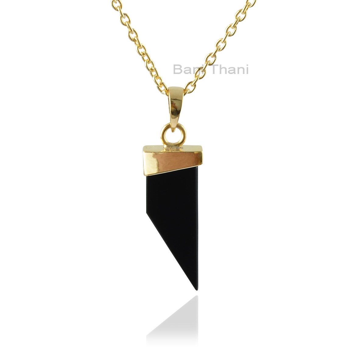 Onyx Pendant Necklace, Black Onyx 10x28 mm Fancy Shape, 18k Gold Plated Necklace, 925 Sterling Silver Gemstone Pendant Necklace For Women