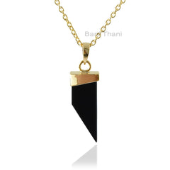 Onyx Pendant Necklace, Black Onyx 10x28 mm Fancy Shape, 18k Gold Plated Necklace, 925 Sterling Silver Gemstone Pendant Necklace For Women