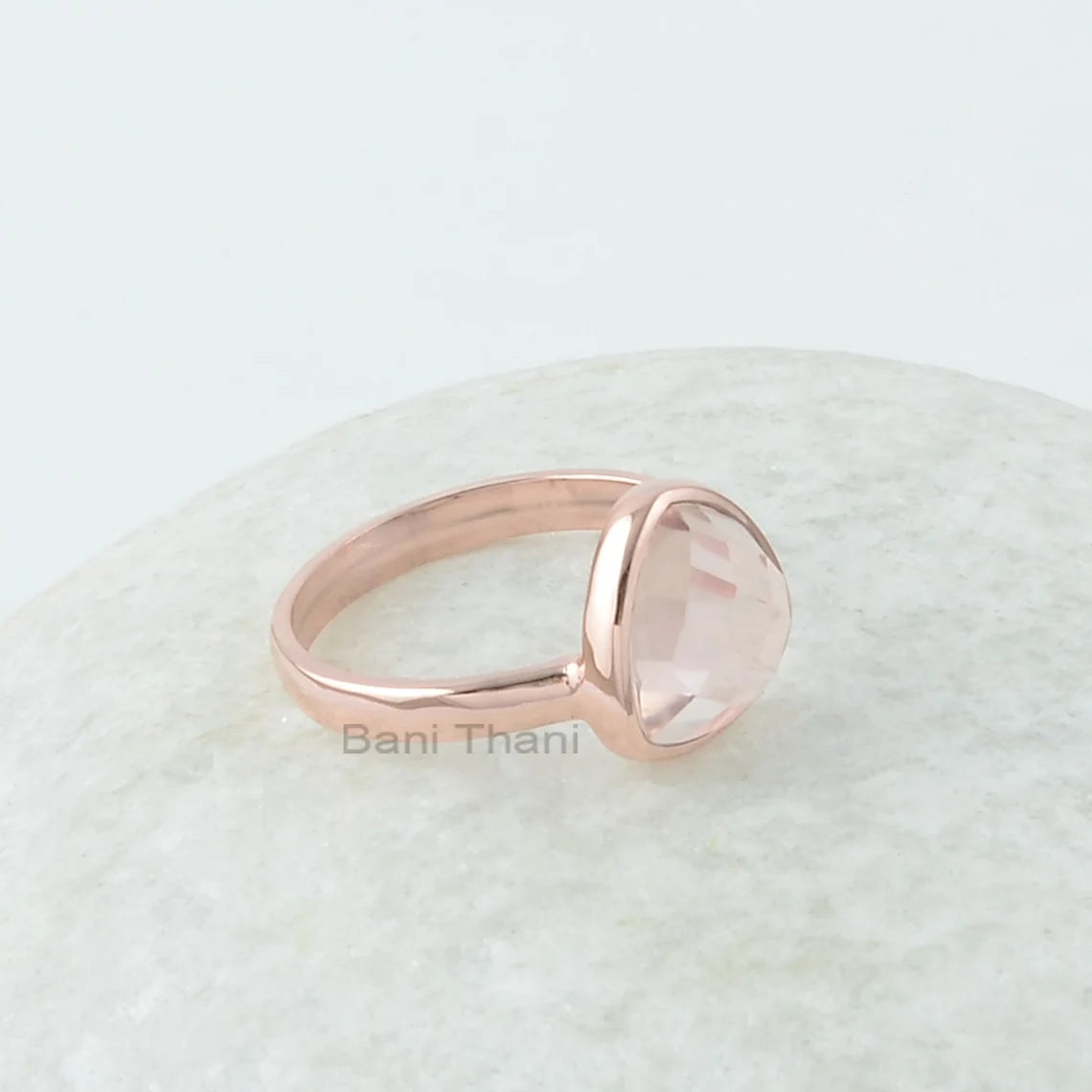 Morganite Quartz Gemstone Silver Ring - Solid 925 Silver Ring for Women - Trillion Rose Gold Plated Ring - Statement Ring - Christmas Gift