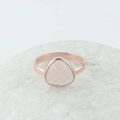 Morganite Quartz Gemstone Silver Ring - Solid 925 Silver Ring for Women - Trillion Rose Gold Plated Ring - Statement Ring - Christmas Gift