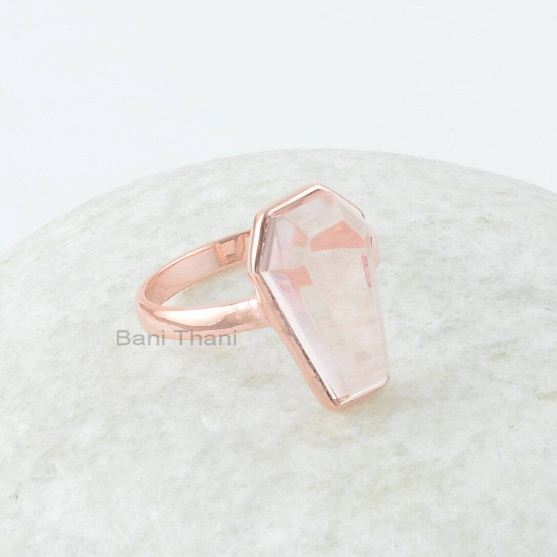 Morganite Quartz Ring - Rose Gold Ring -10x17mm Coffin - 925 Solid Silver - Handmade Ring - Dainty Ring - Gift for Grandma- Jewelry for Prom