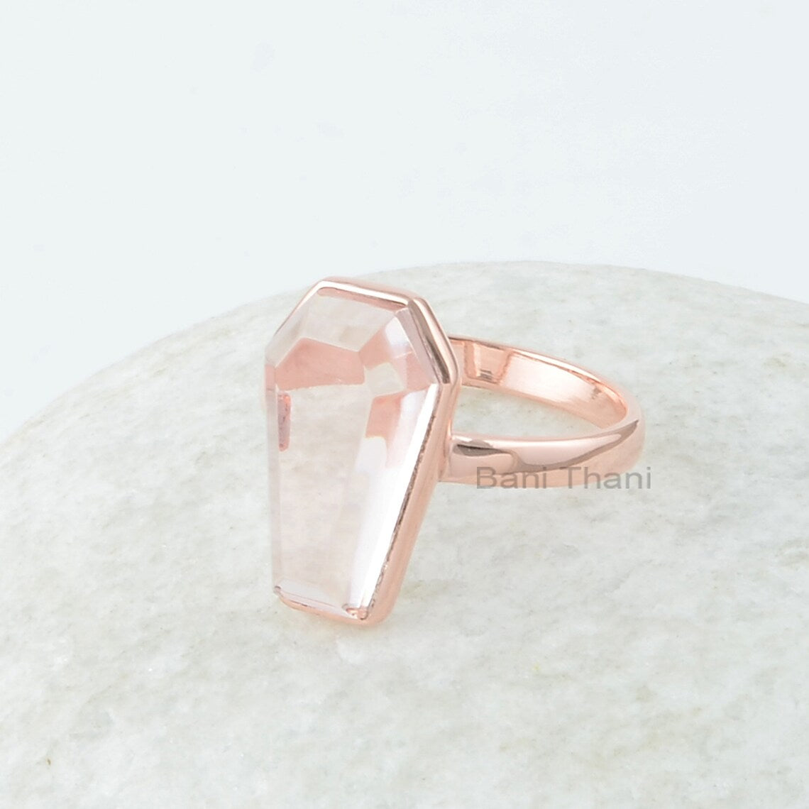 Morganite Quartz Ring - Rose Gold Ring -10x17mm Coffin - 925 Solid Silver - Handmade Ring - Dainty Ring - Gift for Grandma- Jewelry for Prom