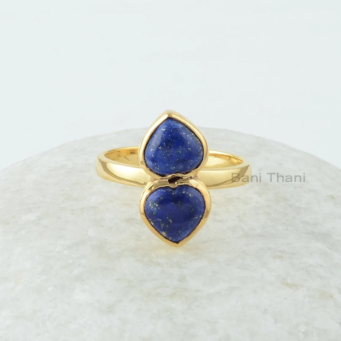 Lapis Lazuli Ring, Lapis Lazuli 8 mm Heart Shape Multi Gemstone Ring, Micron Gold Plated Ring, 925 Sterling Silver Lapis Ring For Women