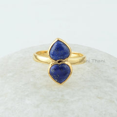 Lapis Lazuli Ring, Lapis Lazuli 8 mm Heart Shape Multi Gemstone Ring, Micron Gold Plated Ring, 925 Sterling Silver Lapis Ring For Women