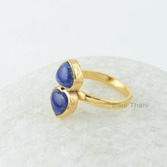 Lapis Lazuli Ring, Lapis Lazuli 8 mm Heart Shape Multi Gemstone Ring, Micron Gold Plated Ring, 925 Sterling Silver Lapis Ring For Women