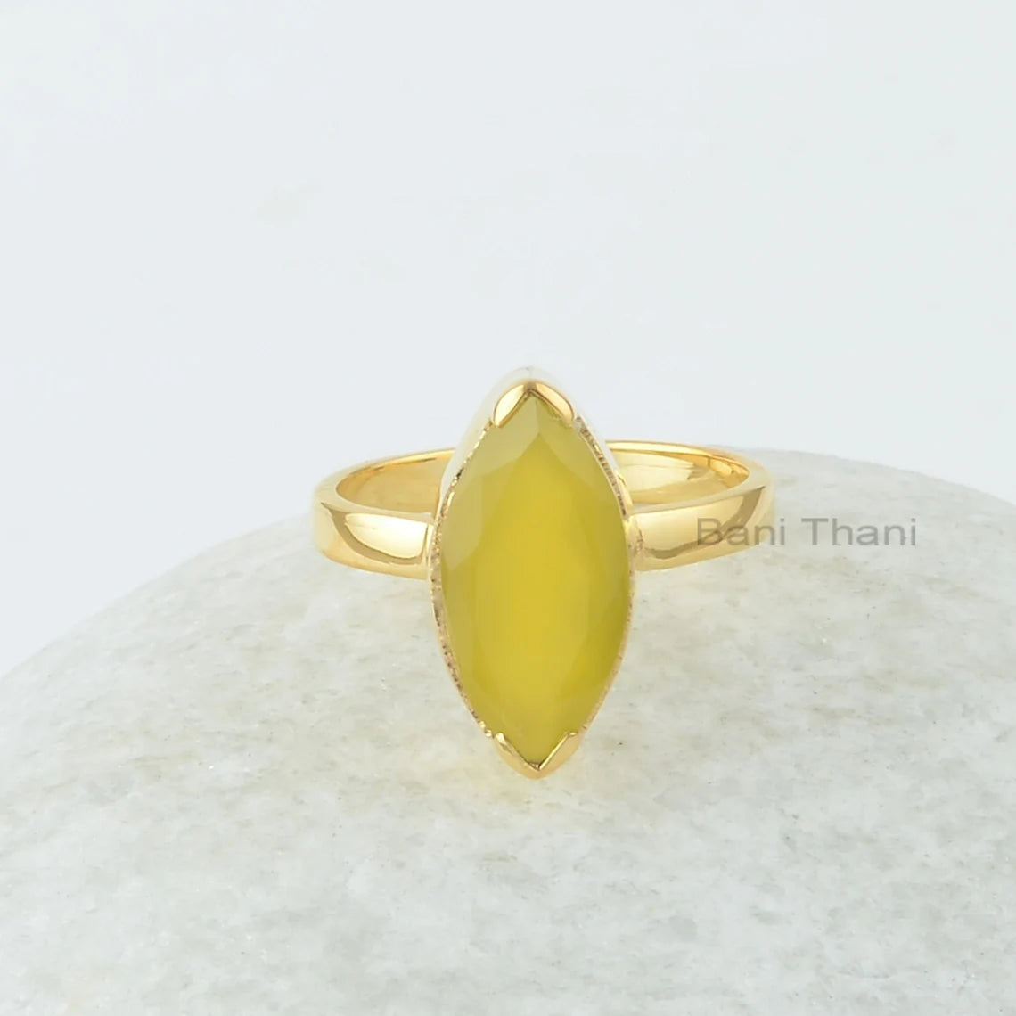 Yellow Chalcedony Ring - 8x16mm Marquise - 925 Sterling Silver - Gold Plated Ring - Gemstone Jewelry - Gift for Ladies - Jewelry for Spouse