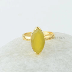 Yellow Chalcedony Ring - 8x16mm Marquise - 925 Sterling Silver - Gold Plated Ring - Gemstone Jewelry - Gift for Ladies - Jewelry for Spouse