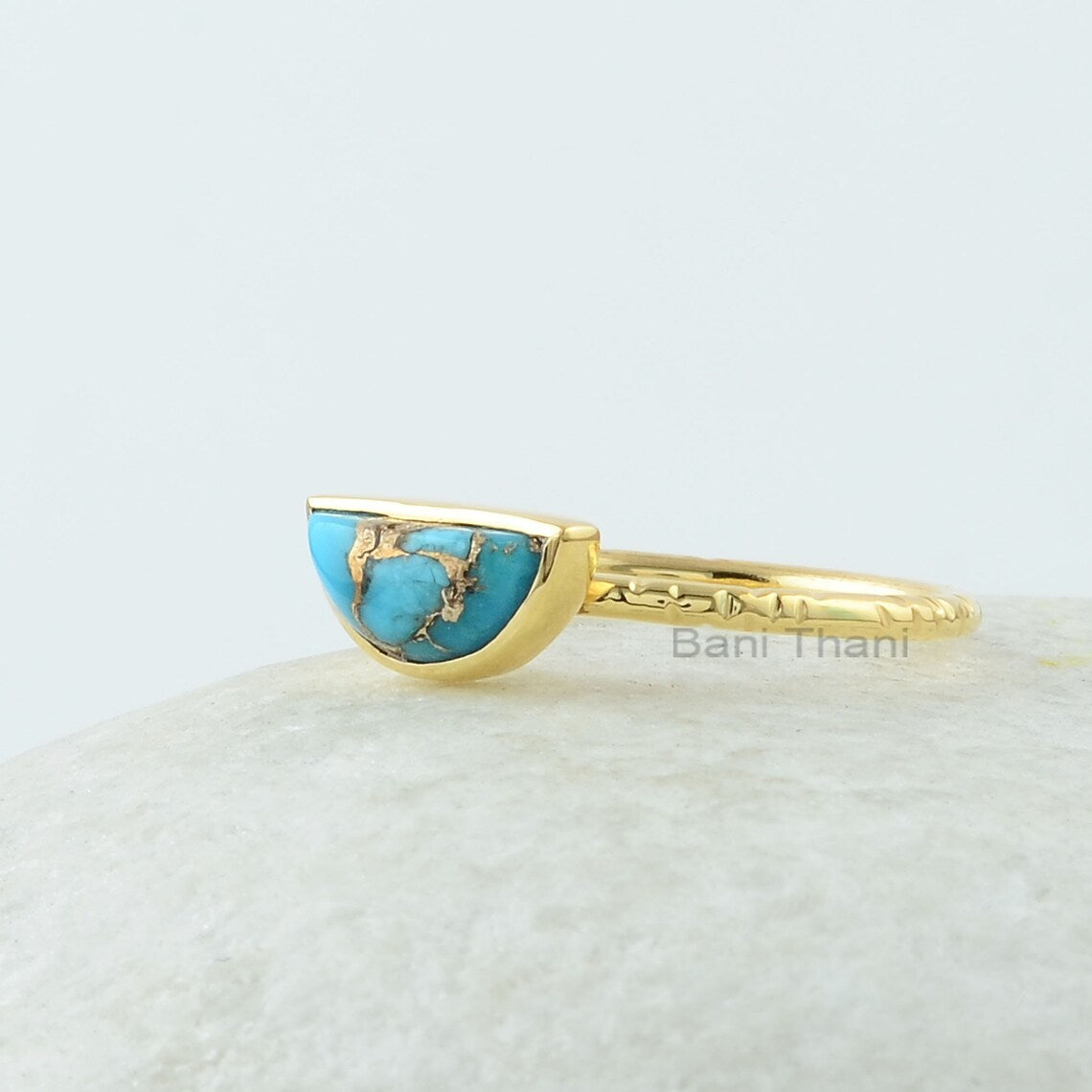 Blue Turquoise Ring - Gemstone Silver Ring - Gold Plated Ring - Gift for Girls - Jewelry for Artist - Blue Turquoise Copper Ring - Wholesale