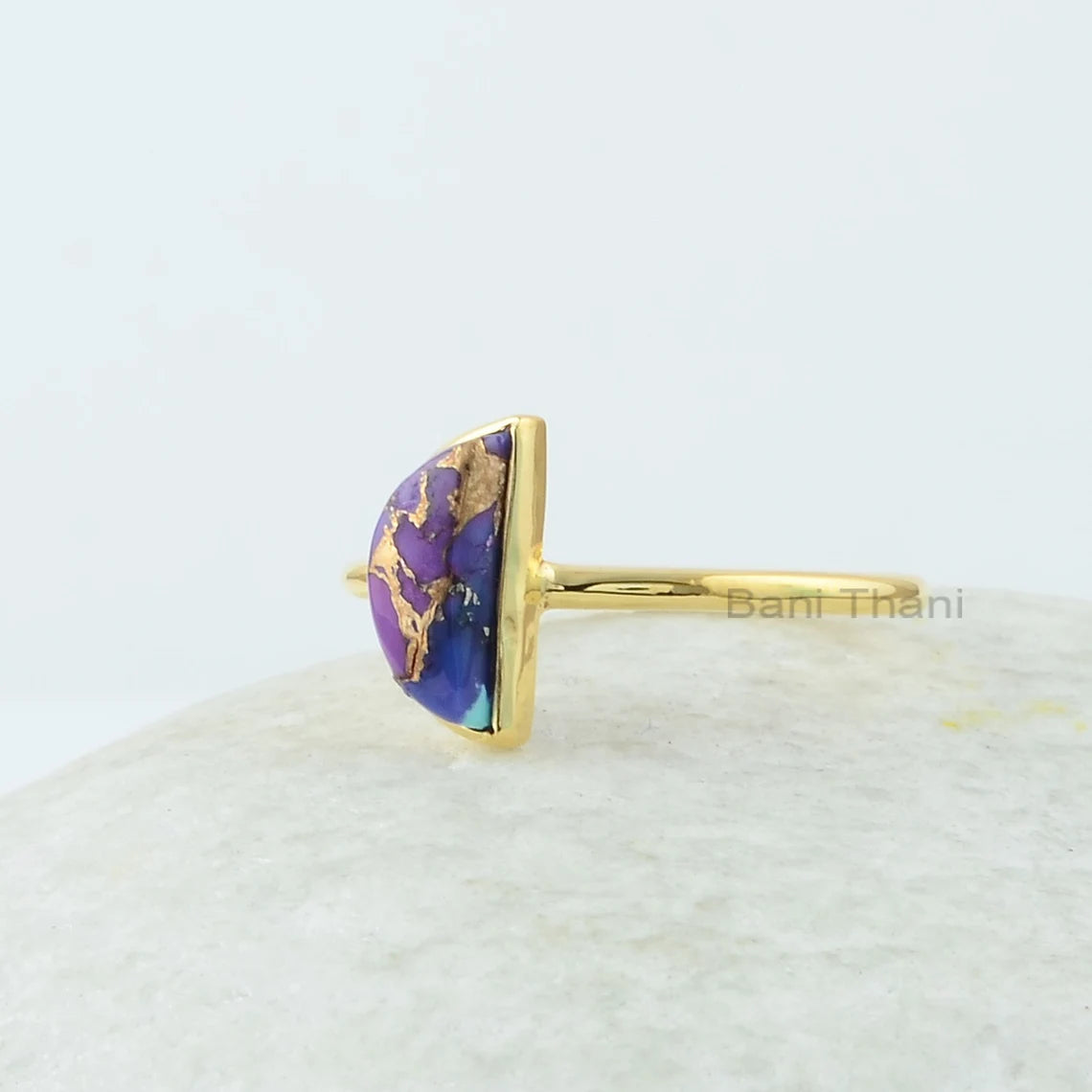 Purple Copper Turquoise Ring - Solid Silver - Gold Plated Ring - 5x10mm Half Moon Ring - Party Jewelry - Gift for Niece - Jewelry for Girls