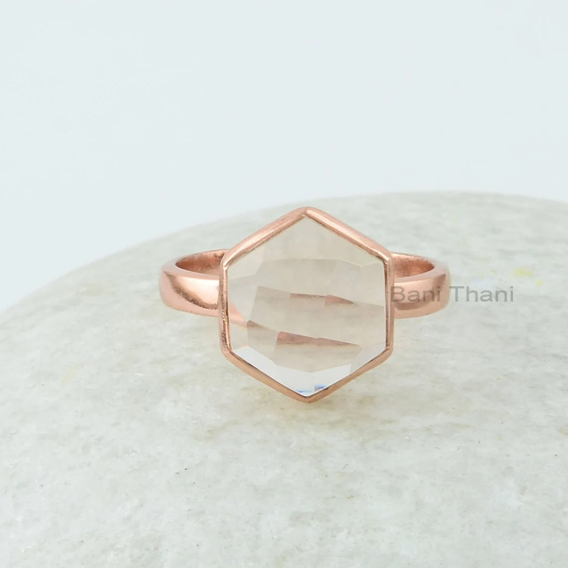 Morganite Ring - 10mm Hexagon Shape Gemstone - Handmade Ring - 925 Silver - Modern Jewelry - Gift for Young Girls - Jewelry for The Brides