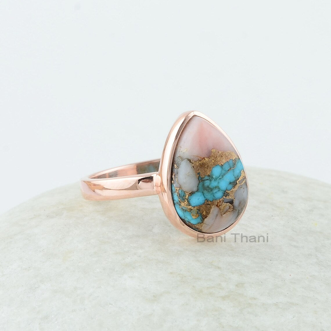 Pink Opal Ring - 925 Sterling Silver - Pink Opal Turquoise - Rose Gold Plated Ring - Indian Jewelry - Gift For Summer - Jewelry For Ladies