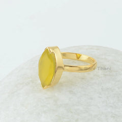 Yellow Chalcedony Ring - 8x16mm Marquise - 925 Sterling Silver - Gold Plated Ring - Gemstone Jewelry - Gift for Ladies - Jewelry for Spouse