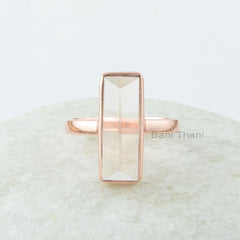 Morganite Rose Gold Ring, Morganite Quartz 6x18mm Rectangle Shape Pyramid Gemstone Ring, Rose Gold Plated Ring, 925 Silver Morganite Ring