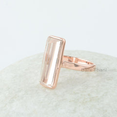 Morganite Rose Gold Ring, Morganite Quartz 6x18mm Rectangle Shape Pyramid Gemstone Ring, Rose Gold Plated Ring, 925 Silver Morganite Ring