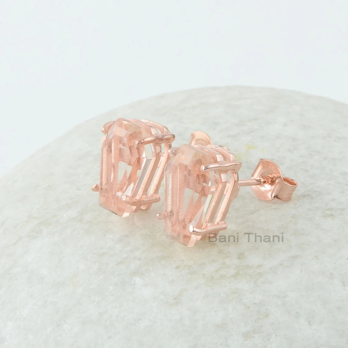 Morganite Quartz Stud Earrings - Solid Silver Earring - Gold Plated Studs - Artisan Jewelry - Gift For Grand Daughter - Jewelry For Everyday