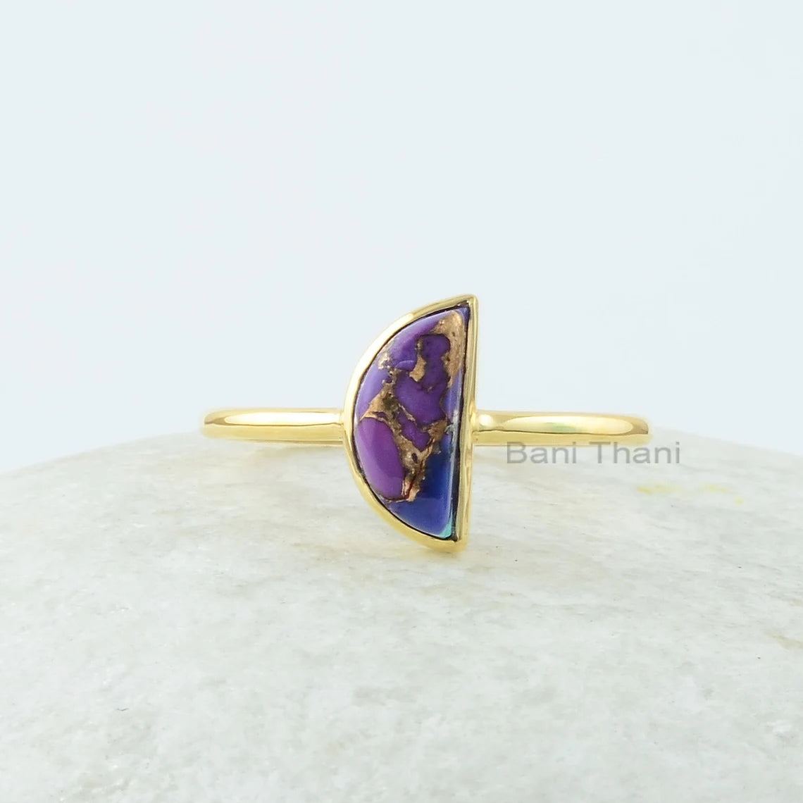 Purple Copper Turquoise Ring - Solid Silver - Gold Plated Ring - 5x10mm Half Moon Ring - Party Jewelry - Gift for Niece - Jewelry for Girls