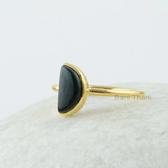 Half Moon Ring, Bloodstone 5x10mm Half Moon Gemstone, 18k Gold Plated Bezel Ring, 925 Silver Bloodstone Jewelry, Bloodstone Ring For Women