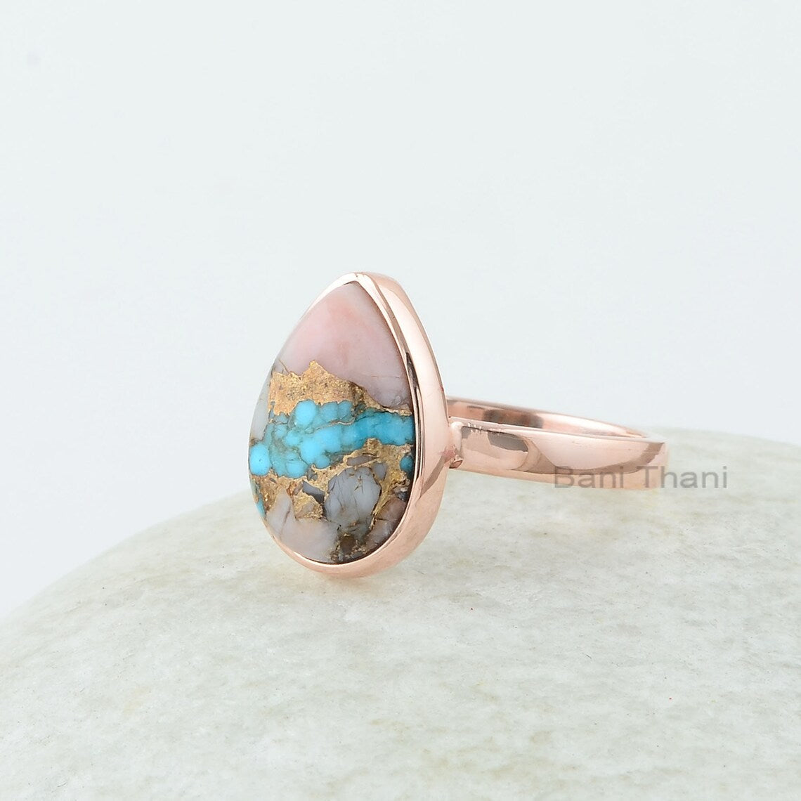 Pink Opal Ring - 925 Sterling Silver - Pink Opal Turquoise - Rose Gold Plated Ring - Indian Jewelry - Gift For Summer - Jewelry For Ladies