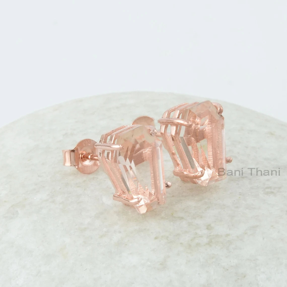 Morganite Quartz Stud Earrings - Solid Silver Earring - Gold Plated Studs - Artisan Jewelry - Gift For Grand Daughter - Jewelry For Everyday